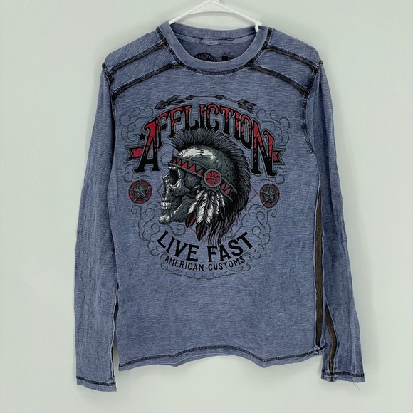 AFFLICTION Long Sleeve Live Fast Blue Shirt